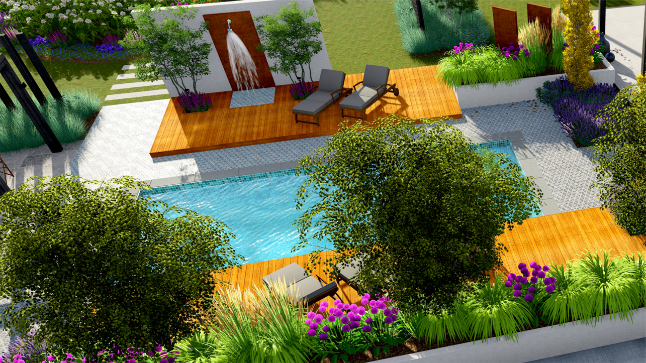 tuinontwerp 3D met zwembad
